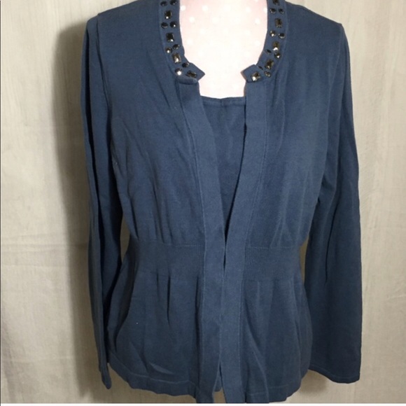 Sag Harbor Mock Cami & Cardigan Smoke Blue Lg S57 - Picture 3 of 5